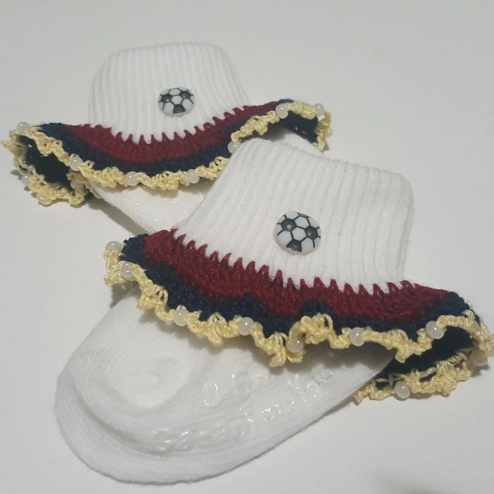 Handmade Crocheted Barcelona Spain Soccer Socks 0-6M